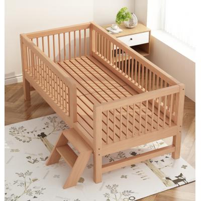 Beech crib boy patchwork bed crib queen size bed wide crib bed Solid wood bed with guardrail