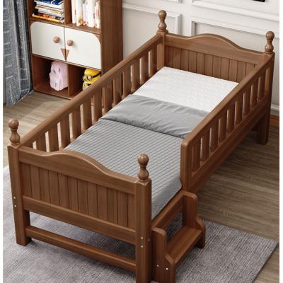 Children's patchwork bed with guardrail patchwork large bed baby cot walnut baby wide bed with drawer extension