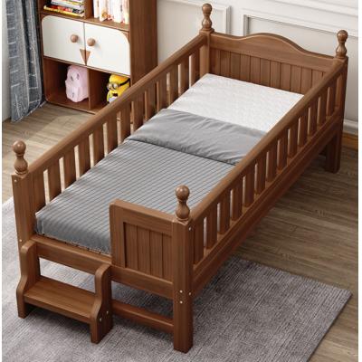 Children's patchwork bed with guardrail patchwork large bed baby cot walnut baby wide bed with drawer extension