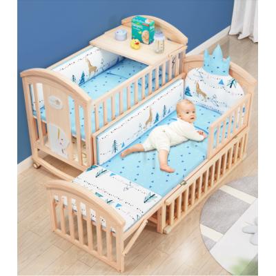 Crib Multifunctional BB crib solid wood paintless bassinet Newborn crib Children's patchwork king bed